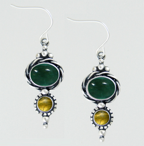 Sterling Silver Drop Dangle Earrings With Fluorite And Citrine
